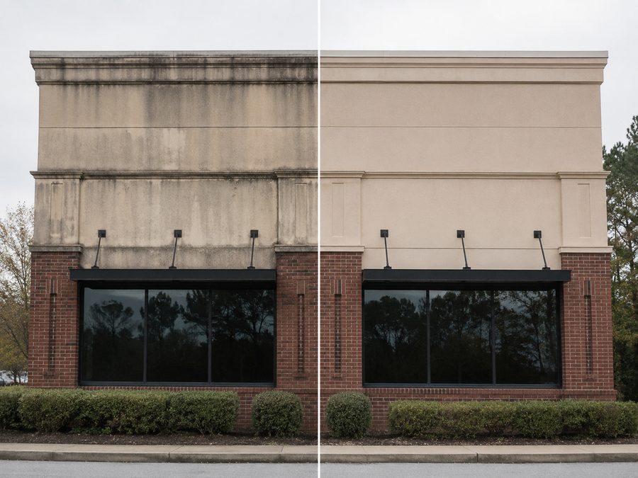Building wash before and after, Atlanta GA
